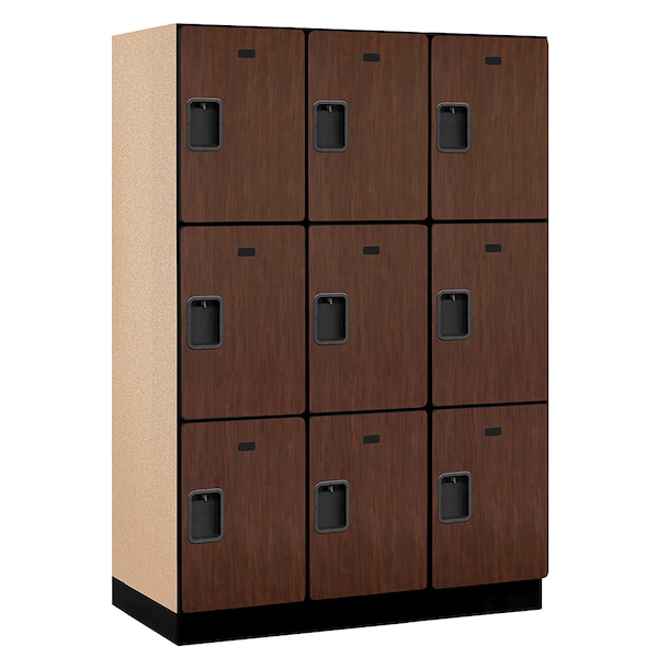 3 Tier Designer Locker, 54"Wx76"Hx21"D, 9 Door, Mahogany